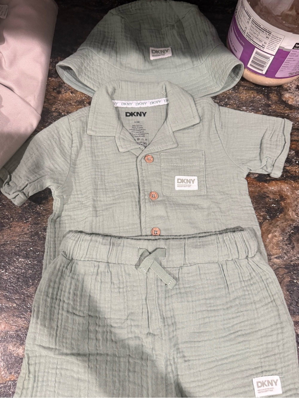 DKNY Baby Lightweight Muslin 3-Piece Set in Sage